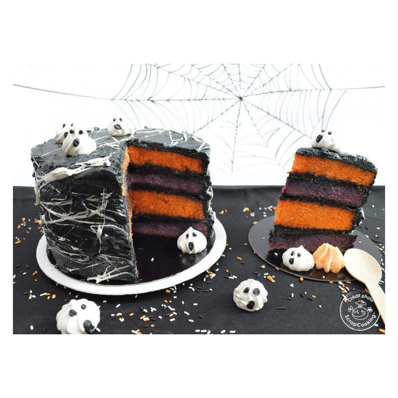 Gâteau au chocolat et aux bonbons toile d'araignée pour la fête d