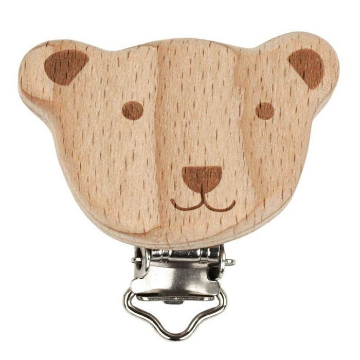 Clip attache-tétine en bois - ours